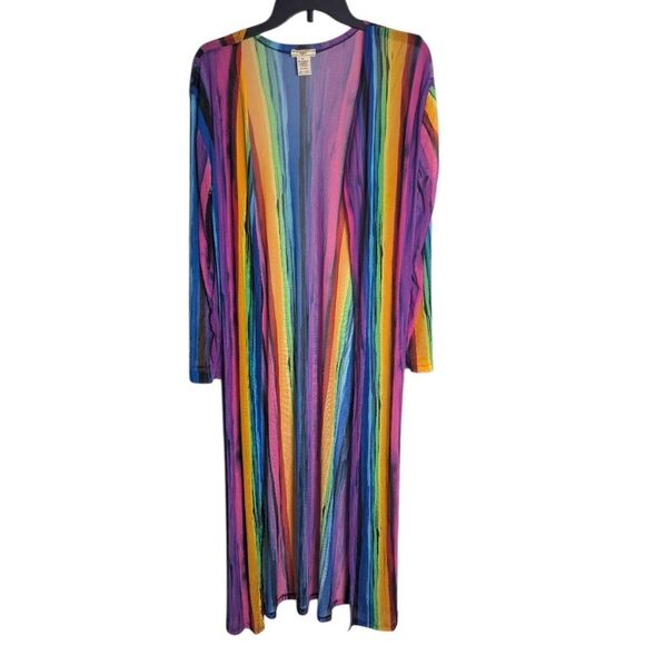 NYC Rainbow Multicolor Striped Stretch Sheer Mesh Duster Open Coverup XL - Picture 2 of 6